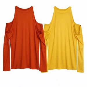 Cold-Shoulder Long Sleeve Top in Rust and Mustard - Women